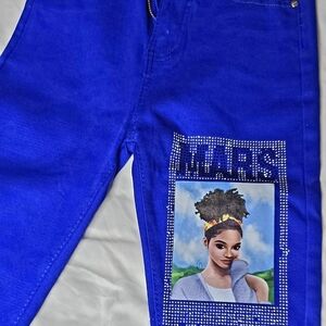 Blue Women's Jeans with Graphic Design